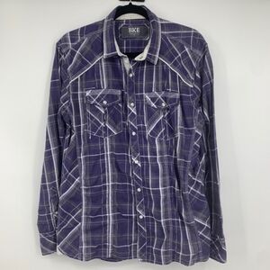 BKE mens medium standard fit shirt pearl snap purple plaid long sleeve